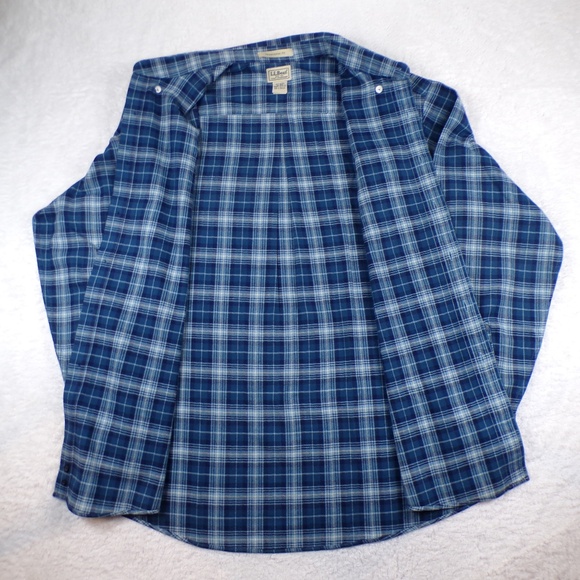 LLBean Scotch Plaid Flannel Button Shirt Mens Large Blue Traditional Fit Size XL - Picture 8 of 10